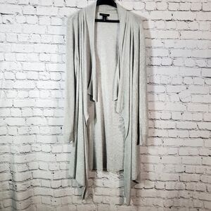 White House Black Market Open Front Drape Cardigan Size M Metallic Silver